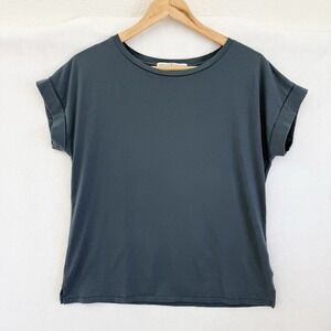 Peruvian Connection Pima Cotton Boxy Tee Shirt Medium Blue